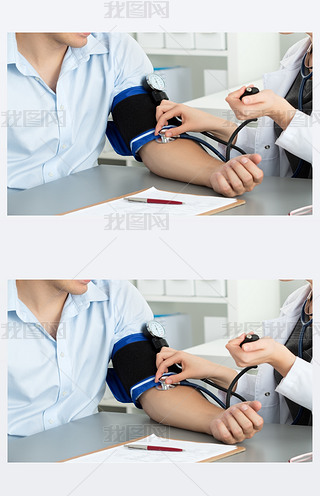 Female medicine doctor hands measuring blood pressure