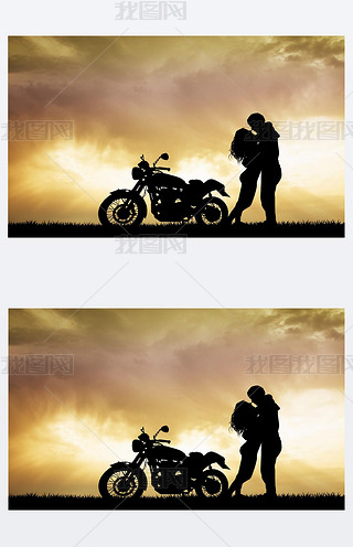 couple kissing on motorcycle