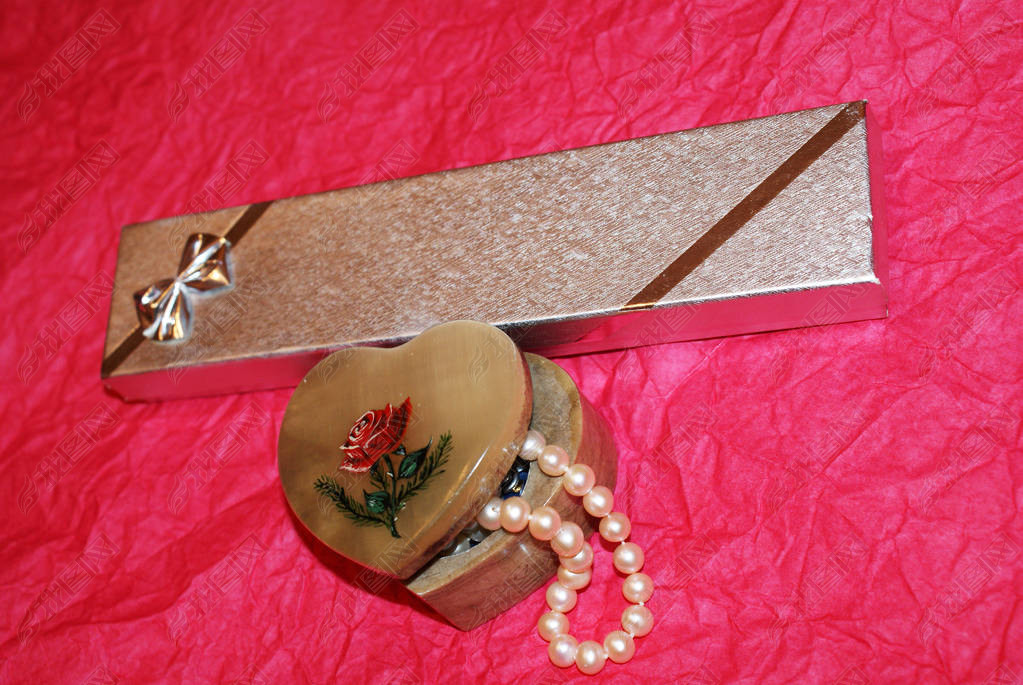 Gift, box and box with pearls, jewelry storage.