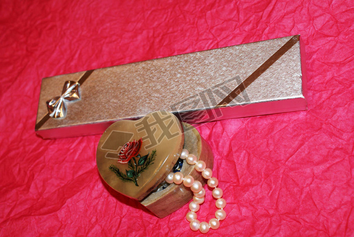 Gift, box and box with pearls, jewelry storage.