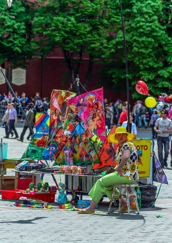 2011.05.21, Moscow, Russia. street vendor in kites and other children's toys in an area near the Kre