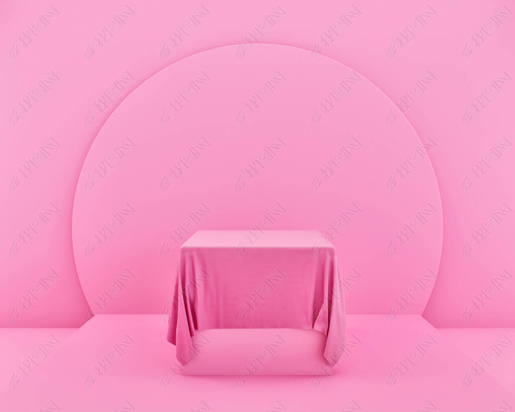 Pink Color Geometric Shape, Modern box and Fabric Mockup Minimalist Mockup for Podium Display or Sho