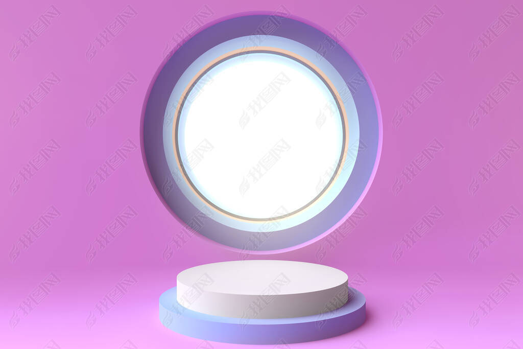 Round color pedestal or podium. Colorful minimal concept design. Abstract modern art illustration fo