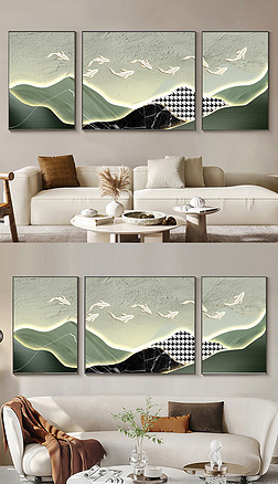 現代抽象光影九魚圖三聯裝飾畫2
