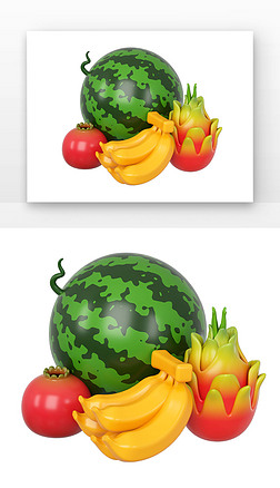 C4D蔬菜水果西瓜香蕉火龍果石榴