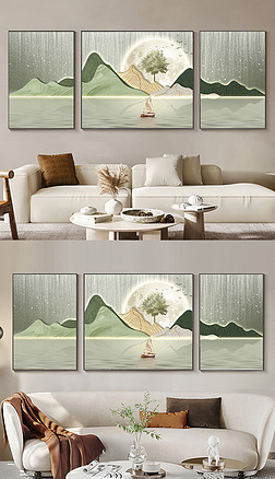 現代抽象山水風景線條麋鹿光影客廳裝飾畫4