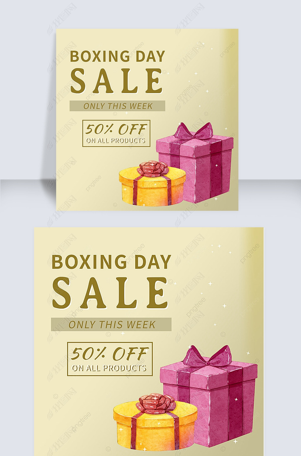 boxing day ordinary watercolor gift boxes discount instagram post