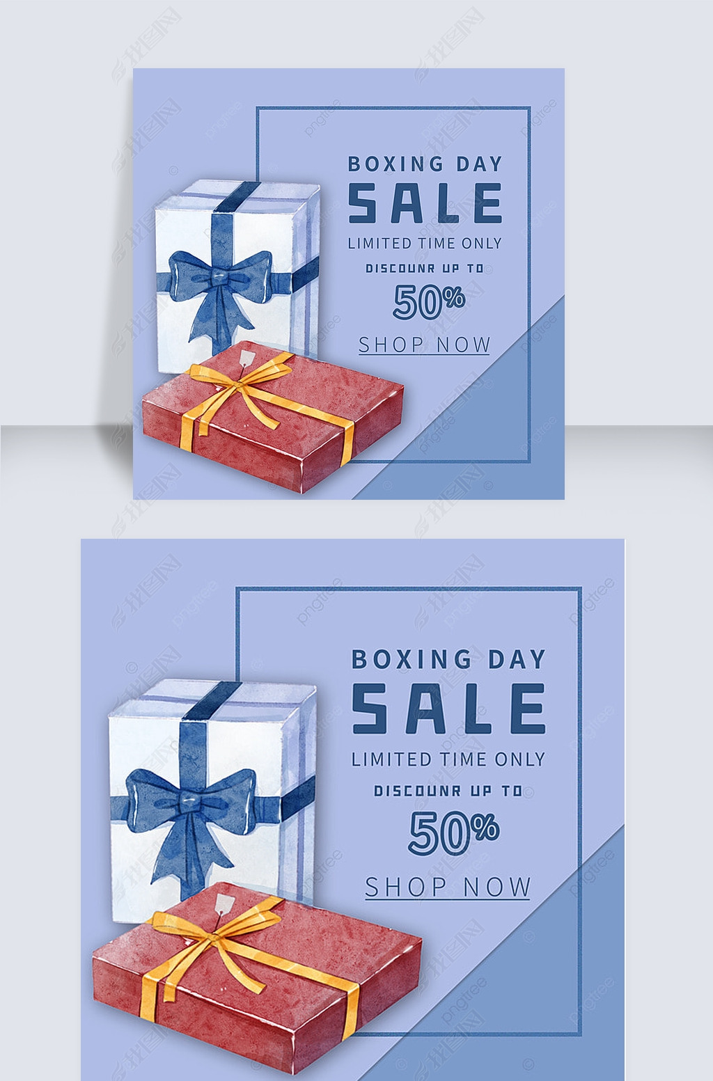 boxing day ordinary watercolor gift boxes blue discount instagram post