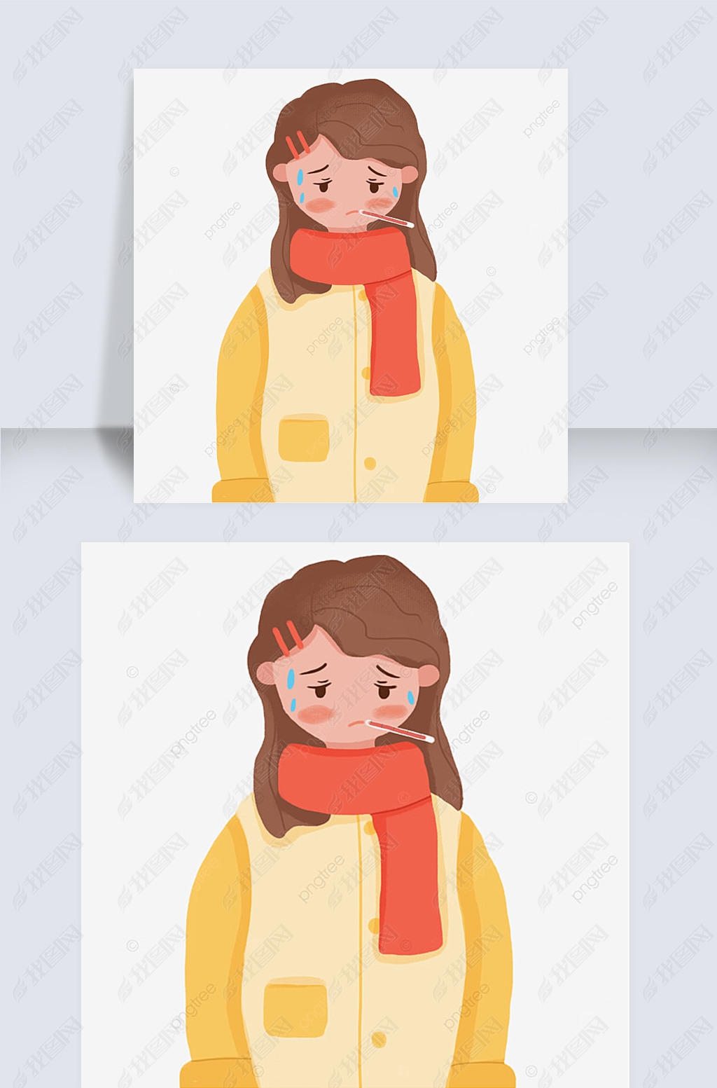原创感冒发烧的女孩流感剪贴画版权可商用
