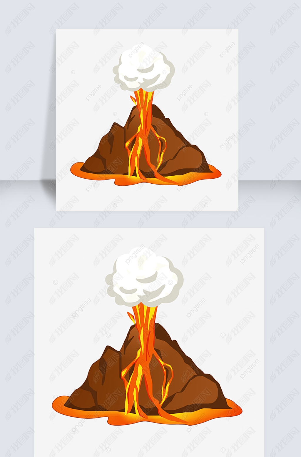 原创volcanoclipart火山剪贴画卡通火山岩浆熔岩喷发手绘版权可商用