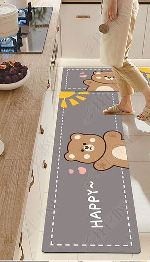 現代簡約卡通小熊灰色硅藻泥軟墊地毯廚房墊