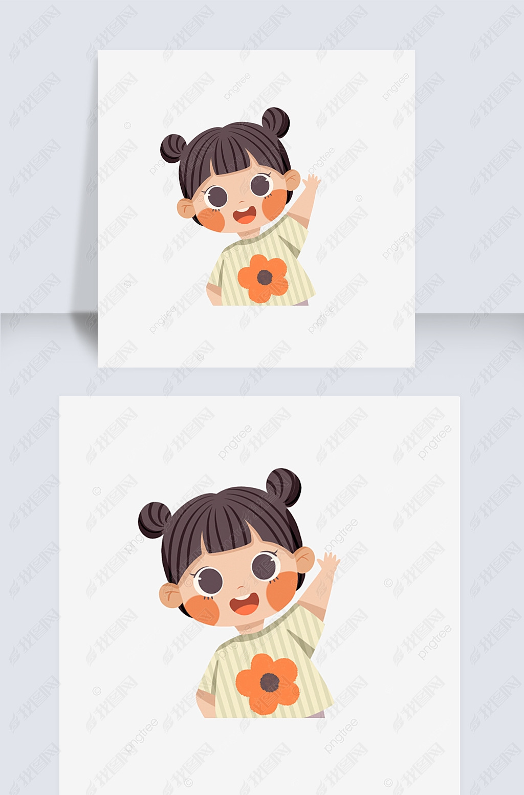 原创卡通娃娃手绘微笑女孩橙花版权可商用