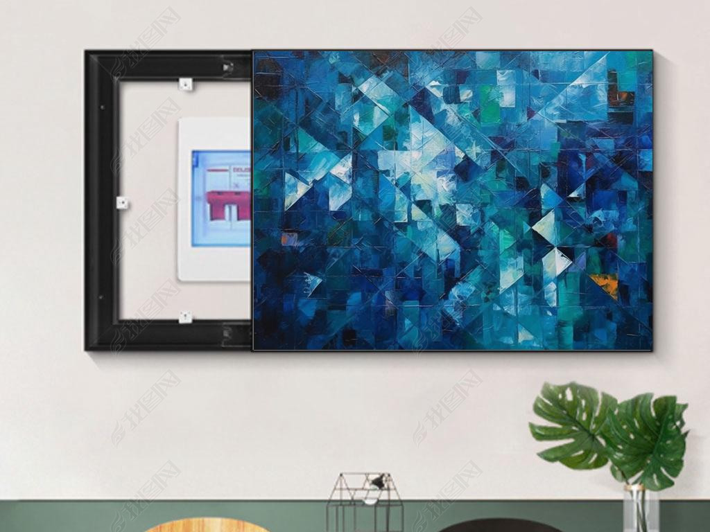 Blue geometric patchwork art