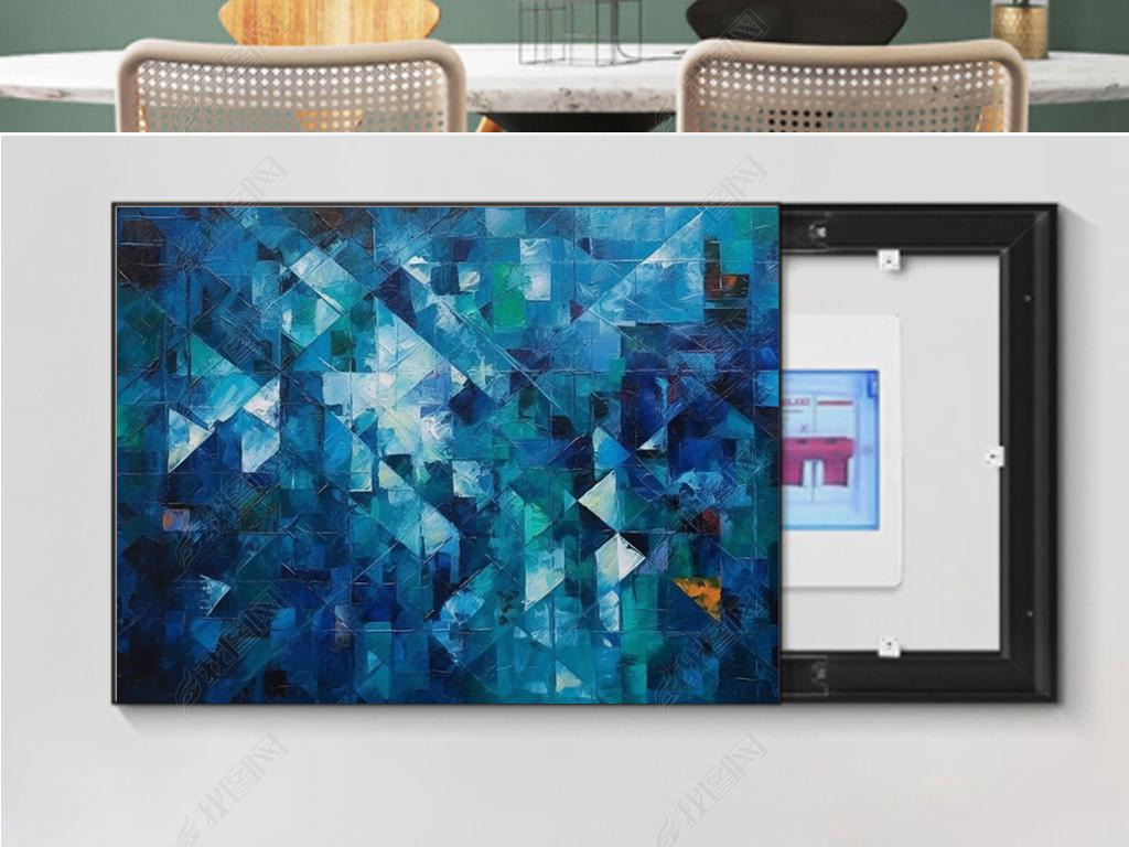 Blue geometric patchwork art