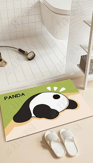 美式復古卡通熊貓浴室地墊硅藻泥衛生間腳墊進門地毯
