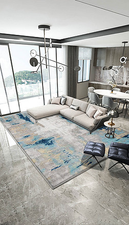 現代簡約抽象水墨幾何條紋復古客廳臥室地毯地墊