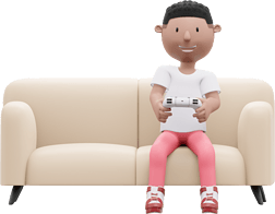 3D白人男性坐在沙發上打游戲形象