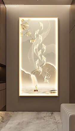 現代抽象光影九魚頭背靠金山客廳玄關掛畫4