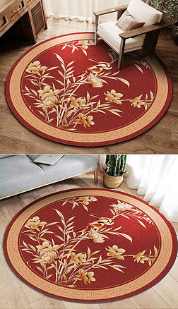 中國紅花鳥圓形地毯