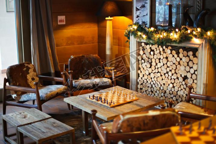 Christmas cozy living room with chess