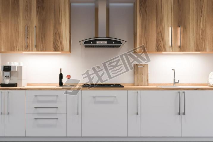 Modern disign kitchen interior with window. 3d Render.