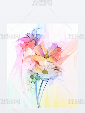 Still life of white color flowers with soft pink and purple. Oil Painting Soft colorful Bouquet of d