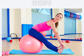 Pilates woman fitball swiss ball exercise workout