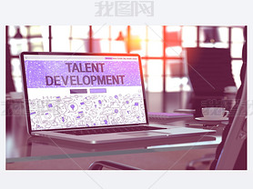 Talent Development on Laptop in Modern Workplace Background.