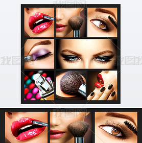 Makeup Collage. Professional Make-up Details. Makeover