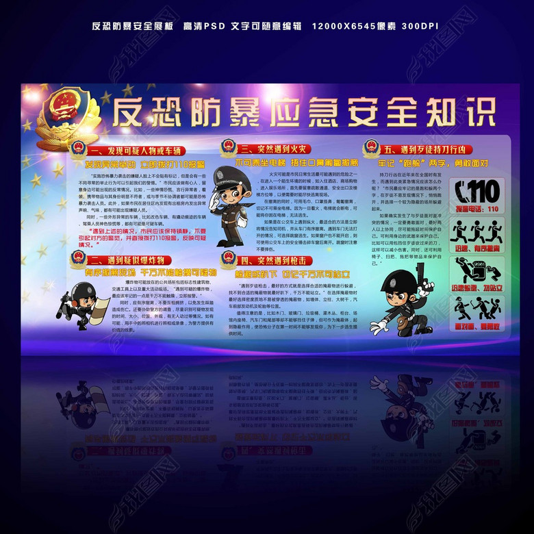 反恐防暴应急预案处置安全知识宣传展板(图片