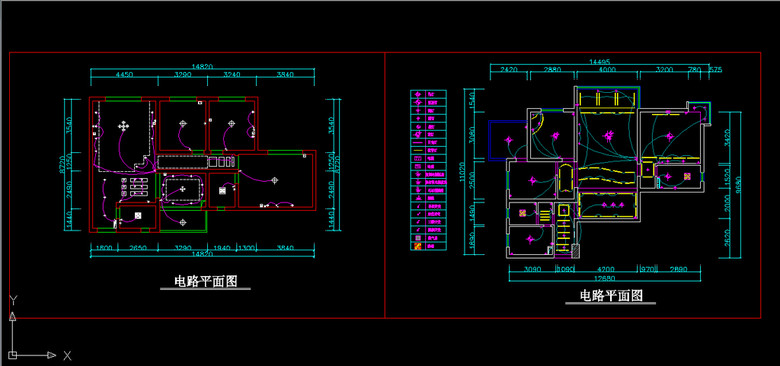 室内装修2个户型CAD平面电路图设计下载(图