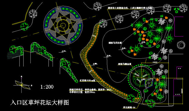 入口区草坪花坛cad图纸平面设计图下载(图片0.42mb)