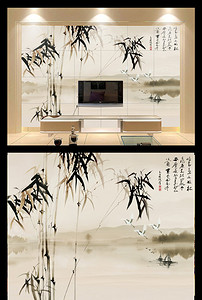 墨竹电视背景墙含PS雕刻路径高清(图片编号:1