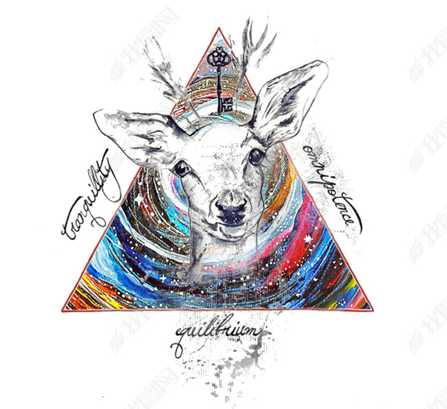 服装设计女装T恤原宿鹿头星空印花图案图片下