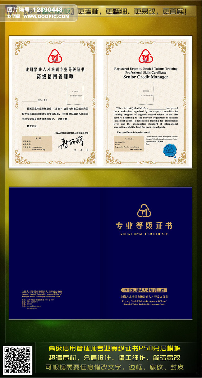 注册紧缺人才培训专业等级证书图片设计素材_