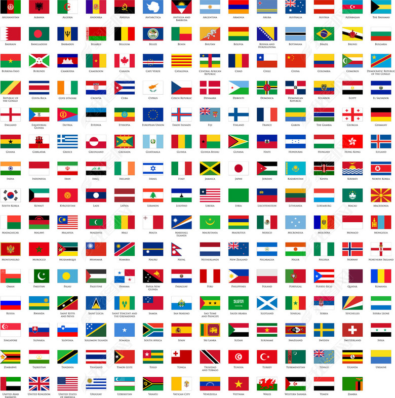 国旗世界各个国家国旗英文版矢量素材(图片编