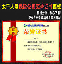 太平人寿保险公司荣誉证书模板