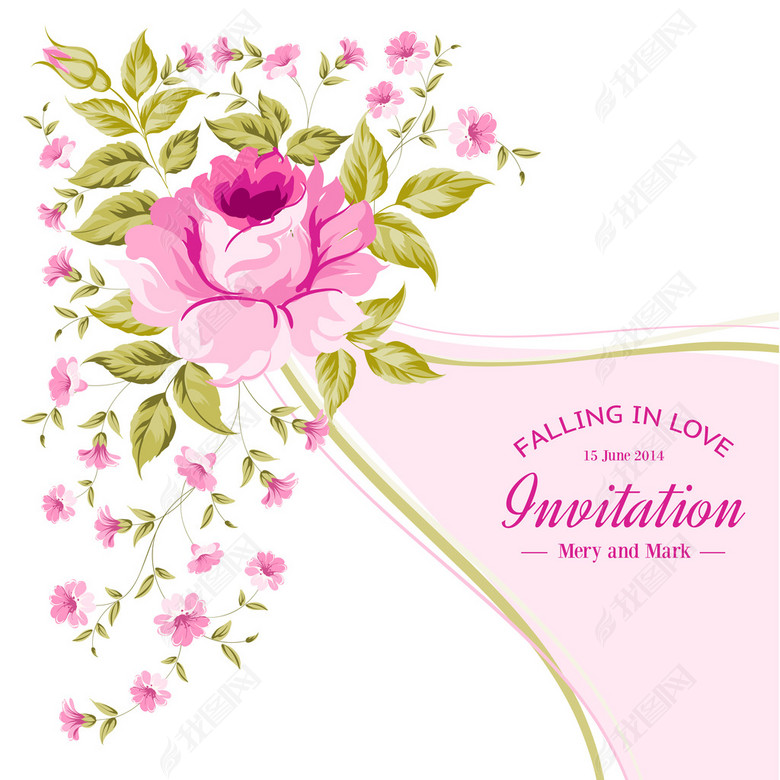 粉色婚庆手绘花卉邀请函封面设计图片下载ep