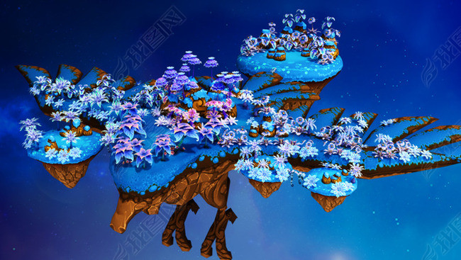 鹰击长空科幻漂浮岛屿带天空盒子图片下载fbx