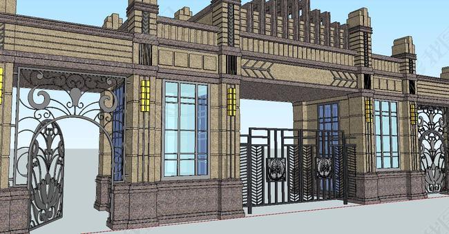 简欧小区大门su模型草图大师图片下载max素材