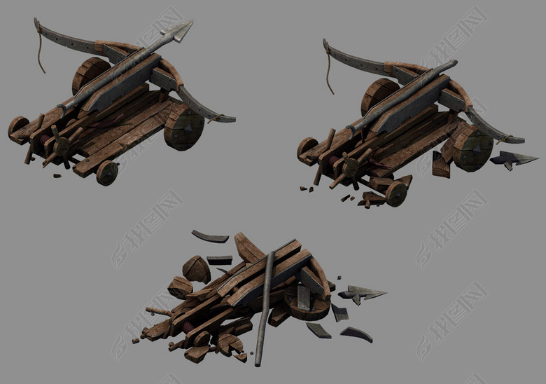 一组弓箭车弩车破坏古代武器图片下载max素材