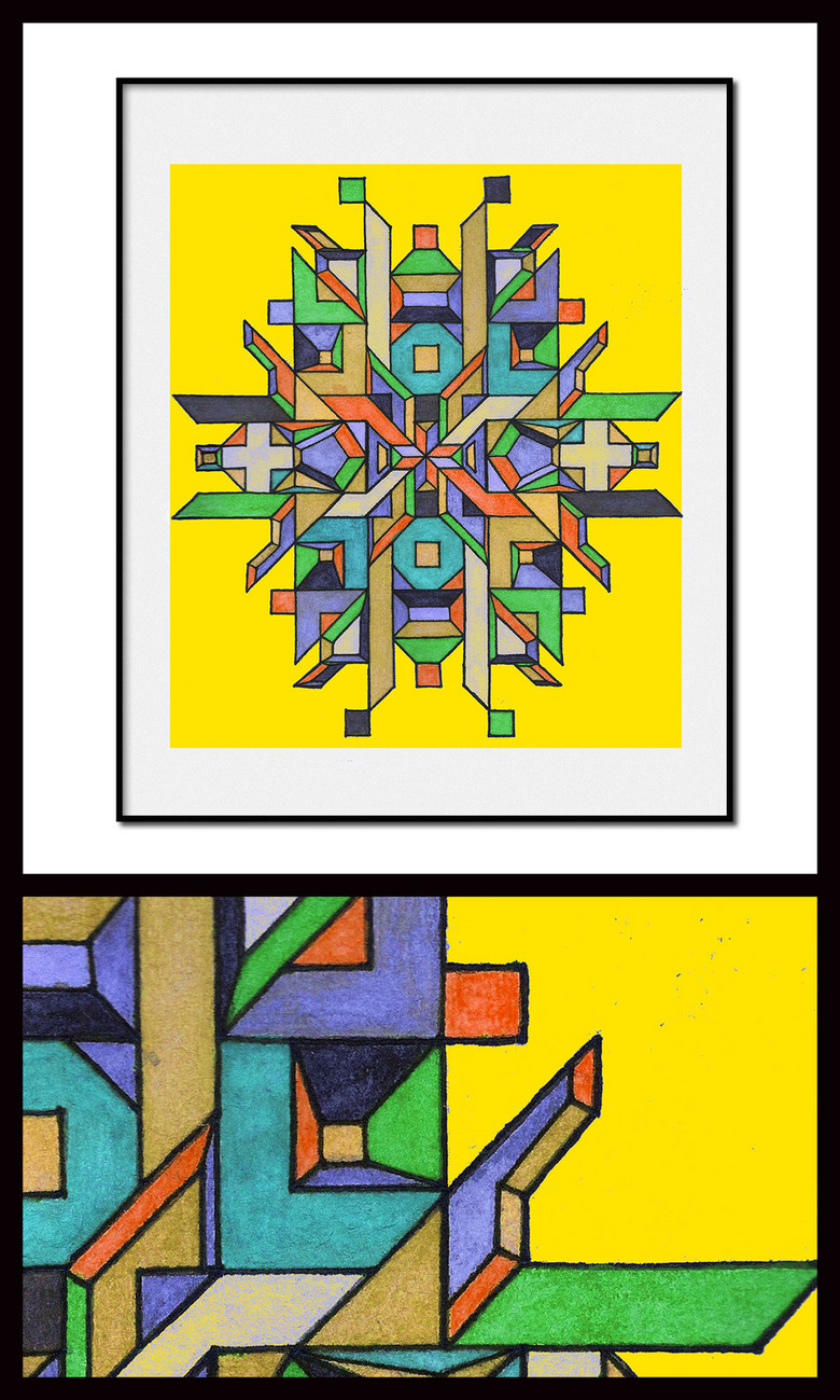 欧式现代简约手绘抽象几何线条彩铅画(图片编