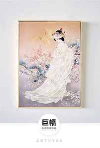 落地白裙回眸一笑花丛中漂亮日本美女油画图片