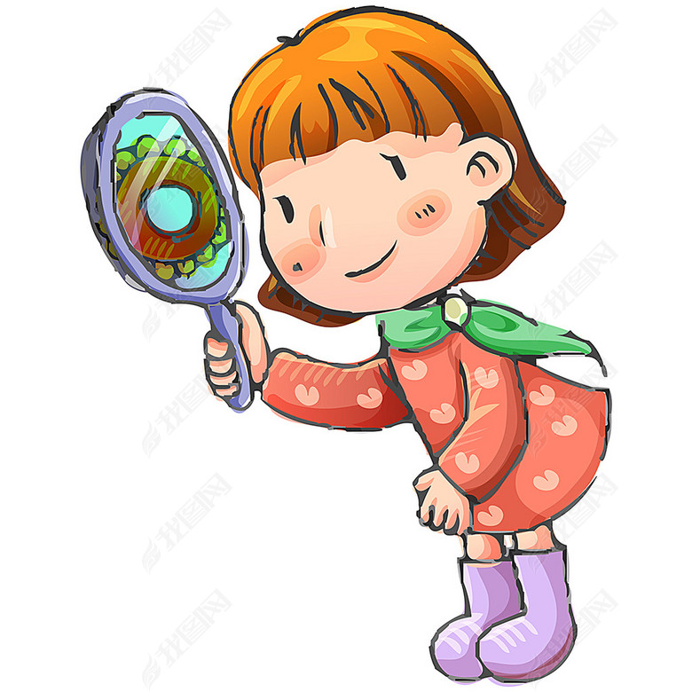 可爱照镜子的小女孩图片下载psd素材-装饰图案