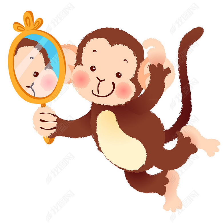 可爱照镜子的微笑小猴子图片下载psd素材-装饰