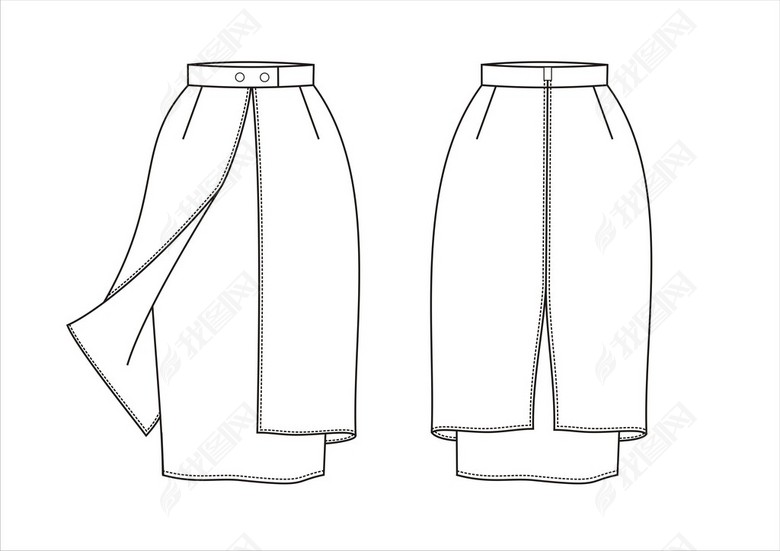 女装半身裙设计cdr款式图线稿图片下载cdr素材