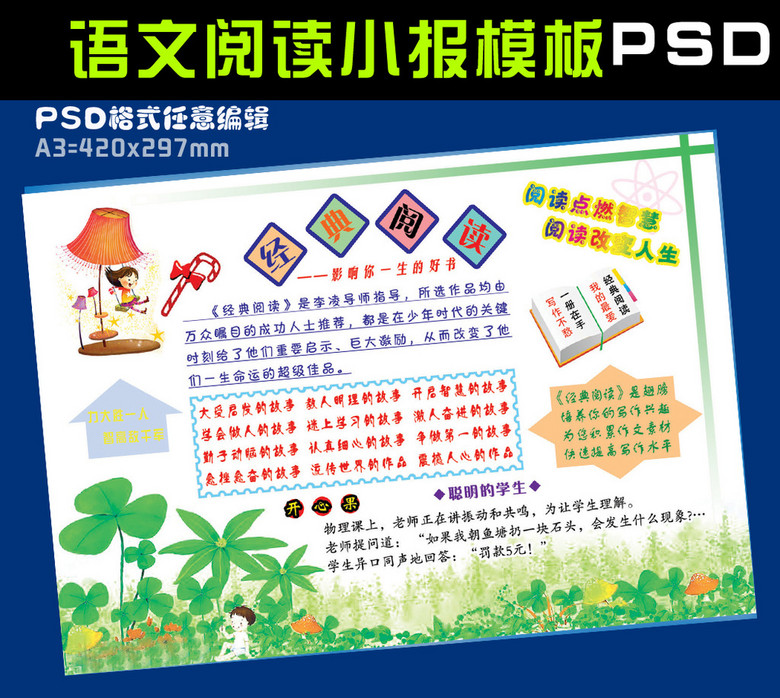 手抄报|小报 读书手抄报 其他 > 语文阅读小报手抄报模板psd  素材