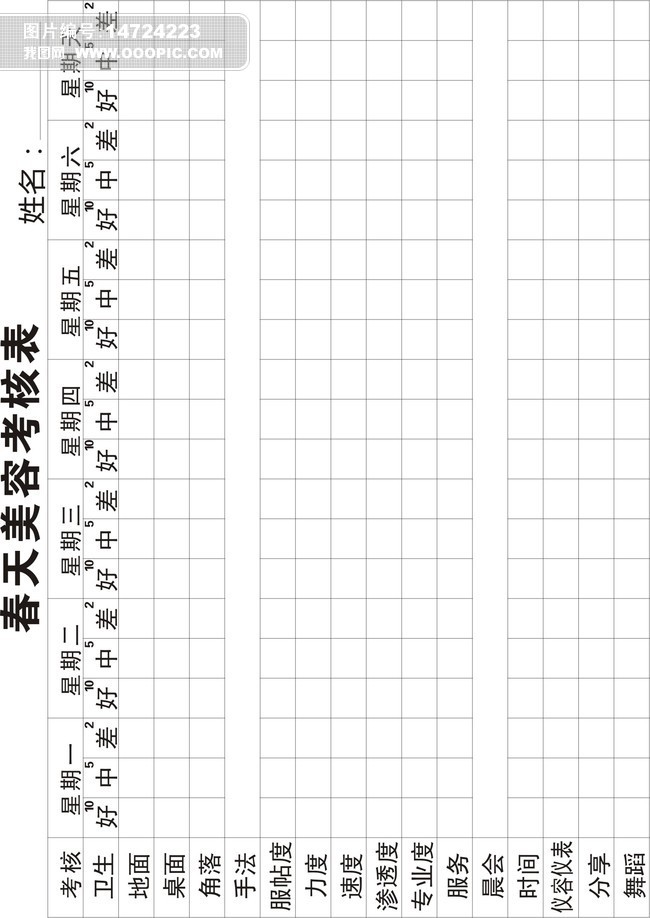 美容美发店考核表二联单表格图片设计素材_高