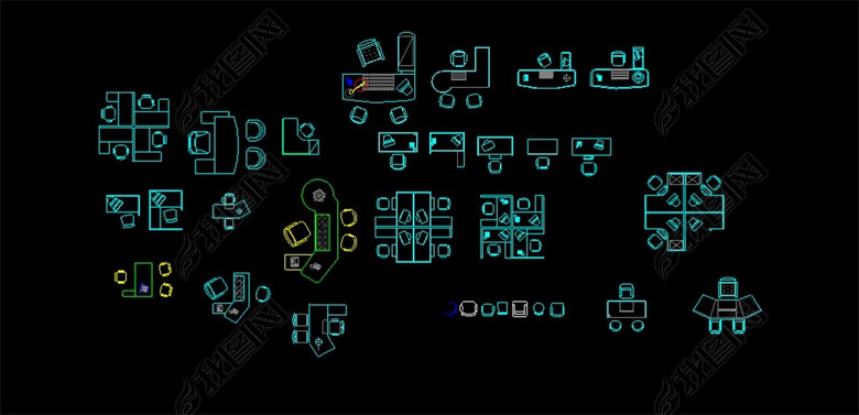 cad办公室现代简约办公桌设计平面图素材(图片