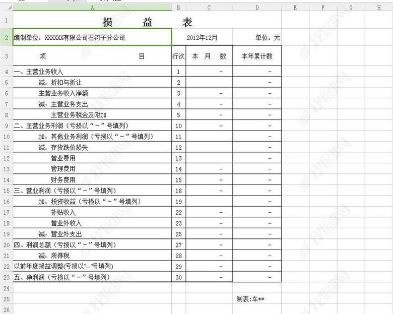 利润表模板图片下载xls素材-财务报表